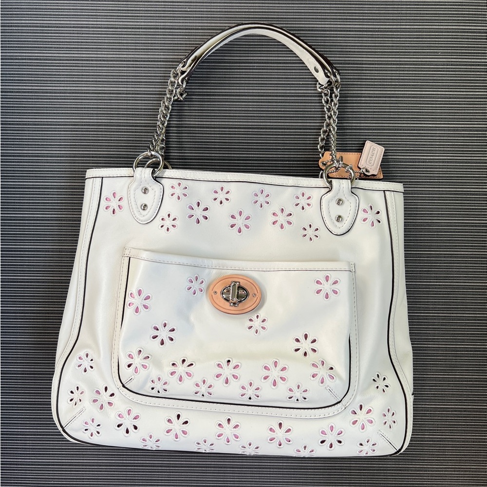 *gently used* Coach white leather eyelet tote